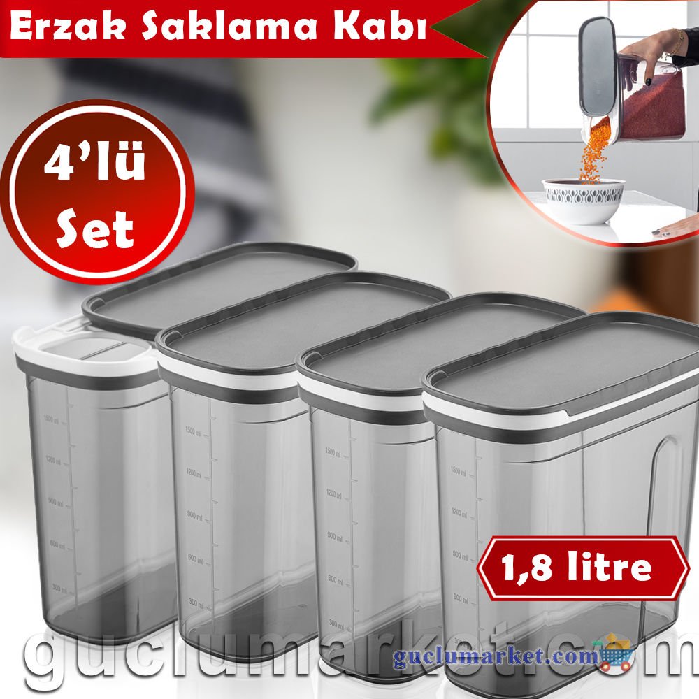 Magev Sürgülü Kapaklı 4'lü Saklama Kabı Seti 1,8 Lt.
