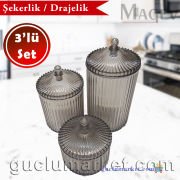 3'lü Şekerlik / Drajelik Seti, Akrilik, Tırtıklı, Huni Kapaklı