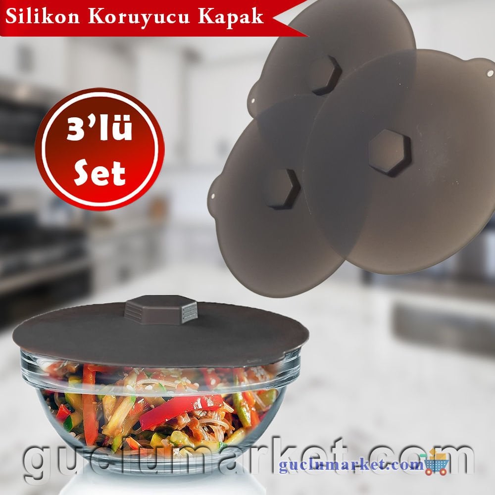 Silikon Tencere Tava Kapağı - 3'lü Set Isı Koruyucu Kapak