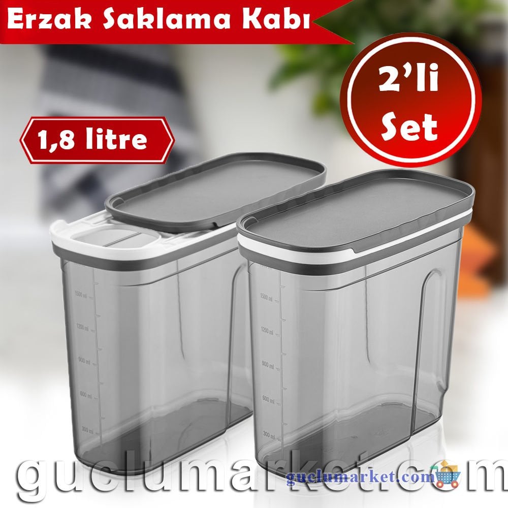Magev Sürgülü Kapaklı Saklama Kabı Seti 2'li Set 1,8 Lt.