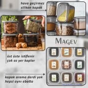 12'li Şeffaf Saklama Kabı Seti - Renkli Etiketli Kare Bakliyat Organizeri 1,75 Litre