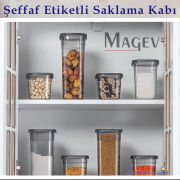 6'lı Şeffaf Saklama Kabı Seti - Şeffaf Etiketli Kare Bakliyat Organizeri 1,75 Litre
