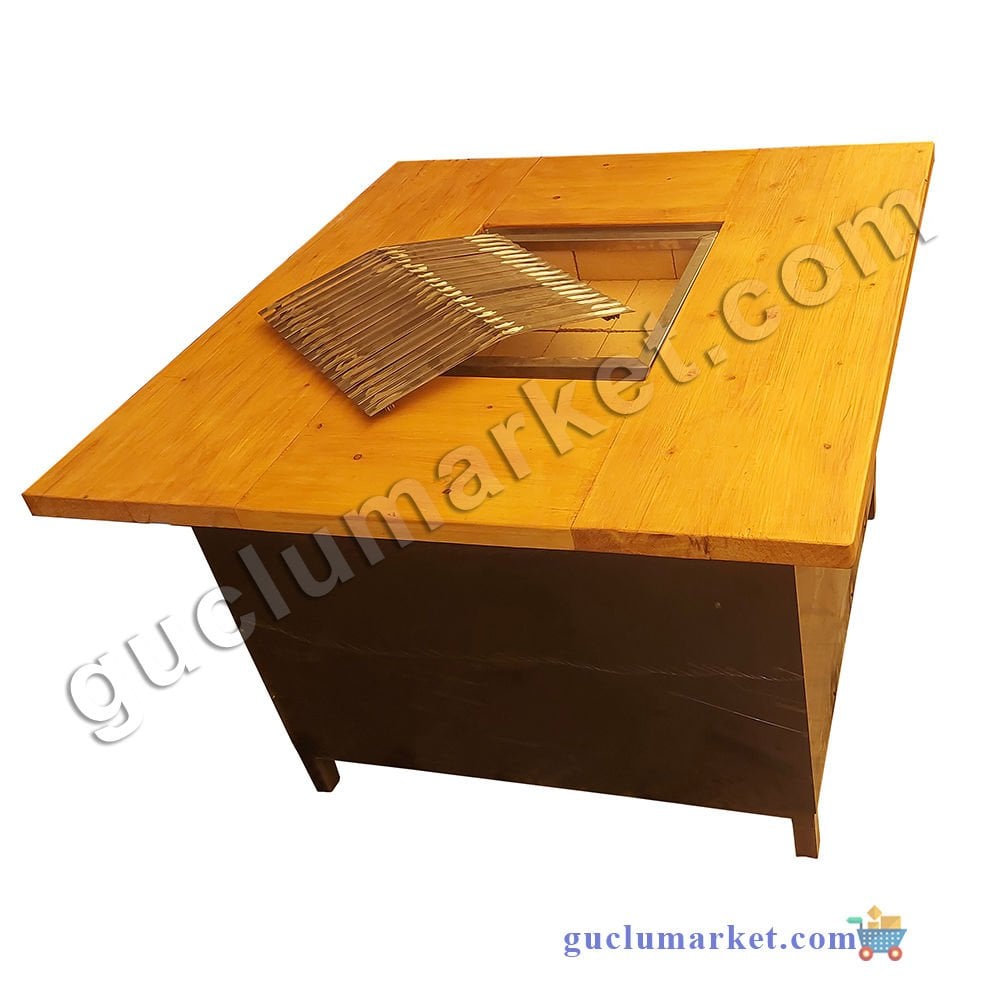 4-8 Kişilik Ahşap Mangal Masa, Bakır Masalı Mangal