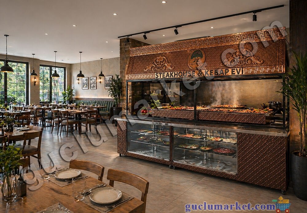 Kebap Dolabı Bakır Ocakbaşı Mangal Camlı & Vitrinli – Profesyonel Steakhouse Konsepti