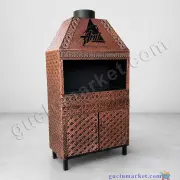 İşlemeli Bakır Barbekü Kapaklı Dolap ve Çekmecesiyle