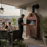 İşlemeli Bakır Barbekü Kapaklı Dolap ve Çekmecesiyle