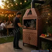İşlemeli Bakır Barbekü Kapaklı Dolap ve Çekmecesiyle