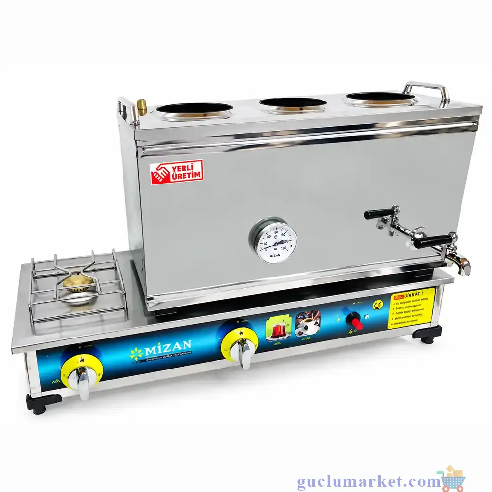 3 Demlikli Tüplü+Doğalgazlı Çay Kazanı - 38 lt. - 430 Kalite - Çift tabanlı